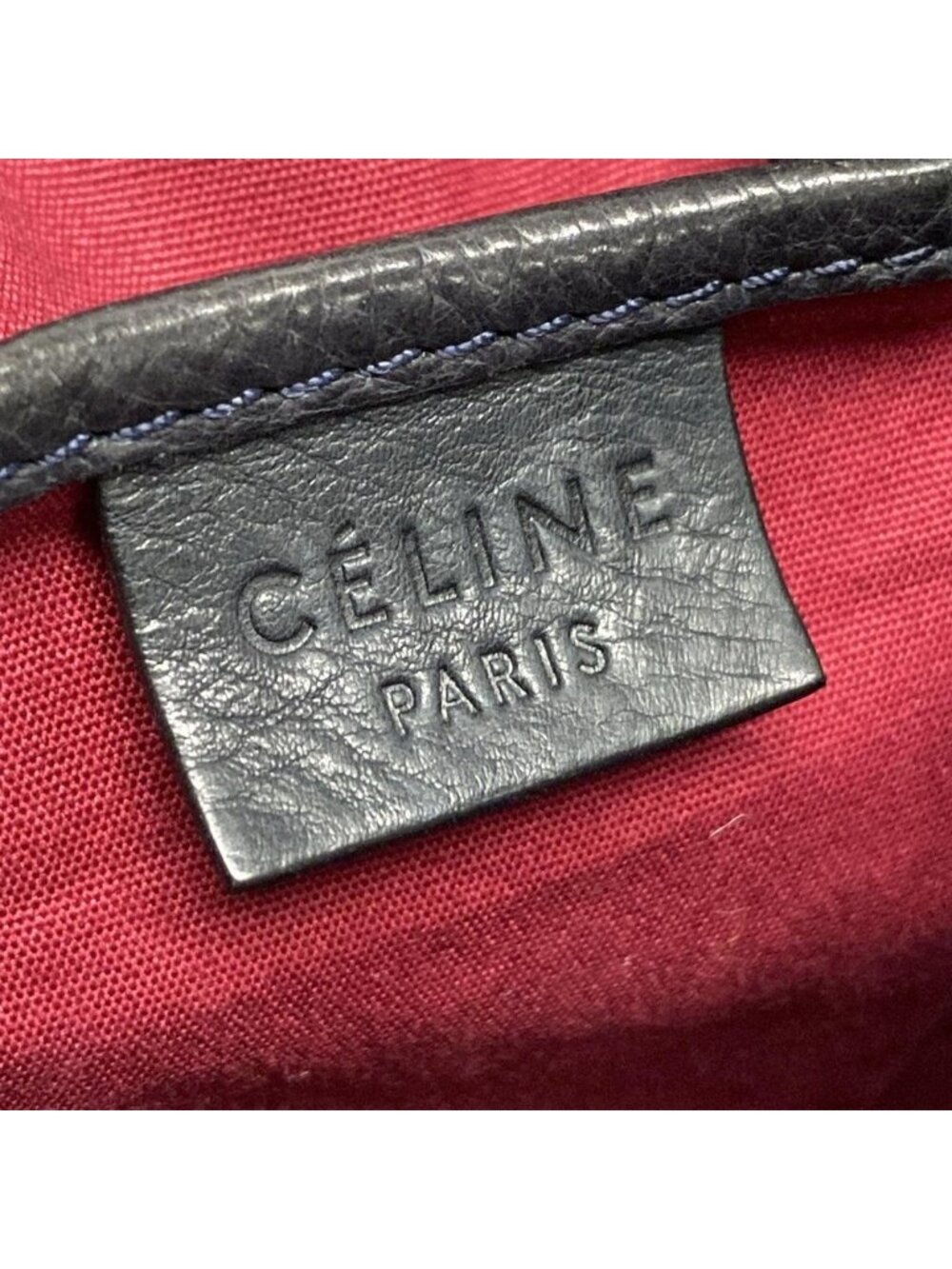 Celine Shoulder Bag Macadam Pattern Light Gray Dark Navy Leather - Picture 8 of 15